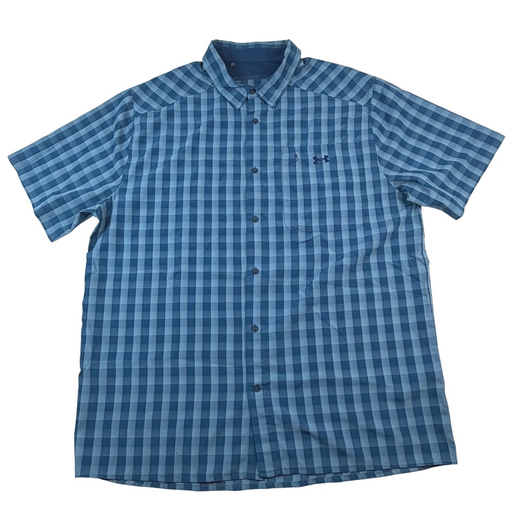 Under Armour Mens XXL Plaid Short Sleeve Performance Hiking Button Down 1369304